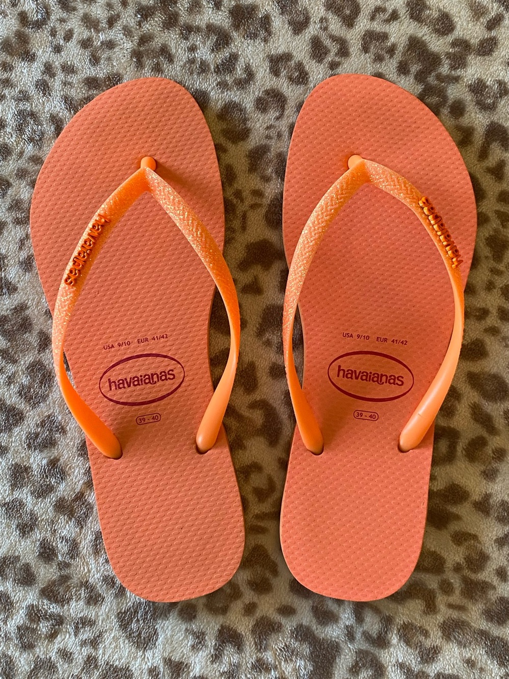 Havaianas Slim Glitter Flip Flops Orange Sparkle Sandals 9/10